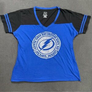 Tampa Bay Lightning Stamkos 91 Women’s V Neck Shirt Blue Black Size XL 16 18